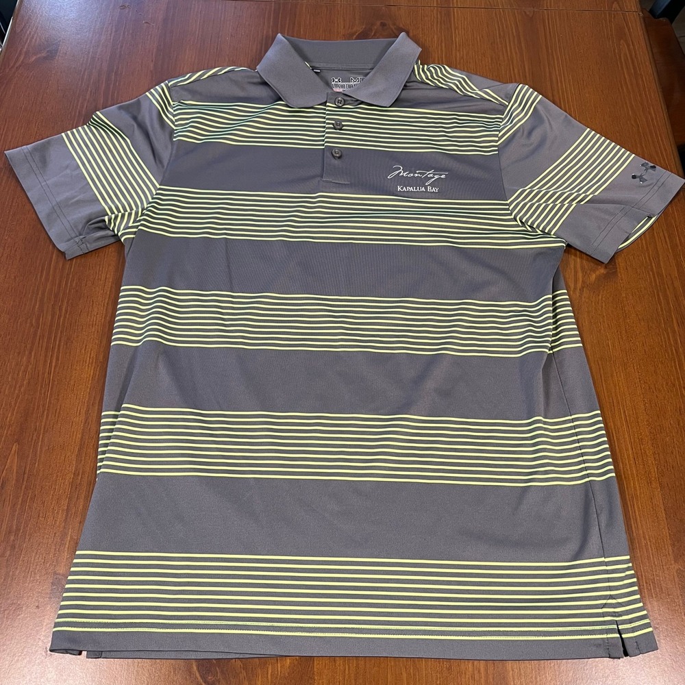 Under Armour Montage Kapalua‎ Bay Striped Green Golf Polo Shirt Mens Medium MD